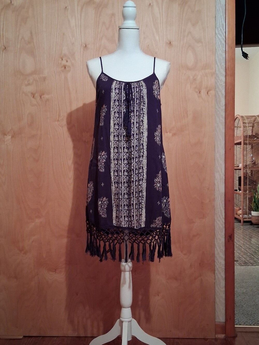 Band of Gypsies Boho Tassel Fringe Shift Slip Dress Coverup Small